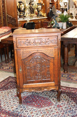 French Antique Carved Tiger Oak Louis XV Cabinet / Jam Cabinet