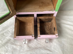 Vtg Pink Green Wood Surface Wall Mount Medicine Cabinet Diamond Country 210-26E