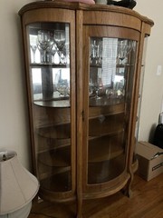 Antique Tiger Oak Curved Glass Front And Sides China Curio Cabinet Original Key