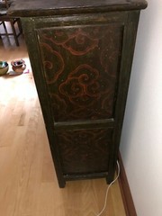 ANTIQUE 19TH CENTURY HAND PAINTED TIBETAN CABINET HAND CARVED  WOOD