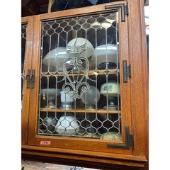 Massive Antique Oak Built-In Cabinet with Leaded Glass Doors