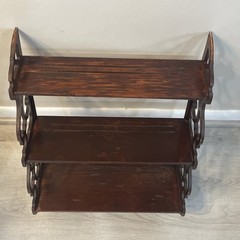 Antique Edwardian Mahogany Carved Fretwork Wall Plate Shelf Rack Display Grooves