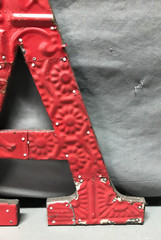 VTG Decorative Salvaged Tin Ceiling 12″ Patchwork Red Letter A Metal Old 363-25B