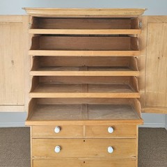 Antique English Pine Linen Press Wardrobe Armoire Cabinet Chest of Drawers Key