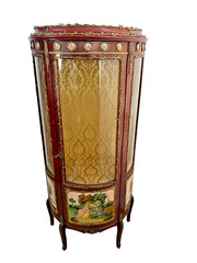 Vintage French Curio China Cabinet Vitrine Demilune Lighted locking curved glass
