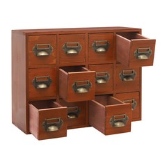 12-Drawer Vintage Wooden Desktop Storage Cabinet Brown Tabletop Organizer