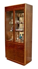 Vintage Italian Regency Burlwood Lighted Display Cabinet