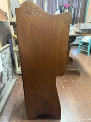 Antique Wooden Cabinet with Beveled Mirror Compartment and Lower Shelves Vintage