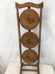 Vtg Antique Hand Made Crafted Solid Wood 3 Tier Tole Painted Pie Display Stand