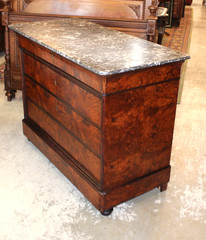 French Antique Tiger Mahogany Louis Philippe Marble Top Chest / Sideboard