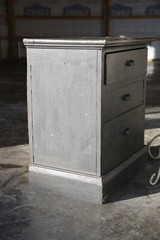 Apothecary Cabinet Wood drawer Counter Cast Iron Pulls industrial antique VTG