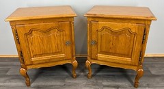 Bedside Tables Pair – French oak Louis XVI Vintage Nightstands Cabinets Lot 3517