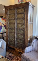 Antique Indian Brass Entry Door Pantry/Cabinet AS IS