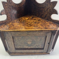 Antique Hand Stencil Corner Wall Cabinet Folk Art/Renaissance Revival 21” Tall