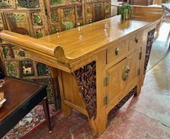 Chinese Altar Styled Sideboard, Cabinet Or Dry Bar, 71.5″ Wide x 36.75″ Tall