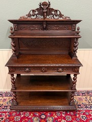 Antique French Buffet Server Sideboard Barley Twist Dark Oak Drawers 4 Tier 19C