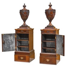 Pair of Late 20th Century Mahoghany George III Style Urns on Stands