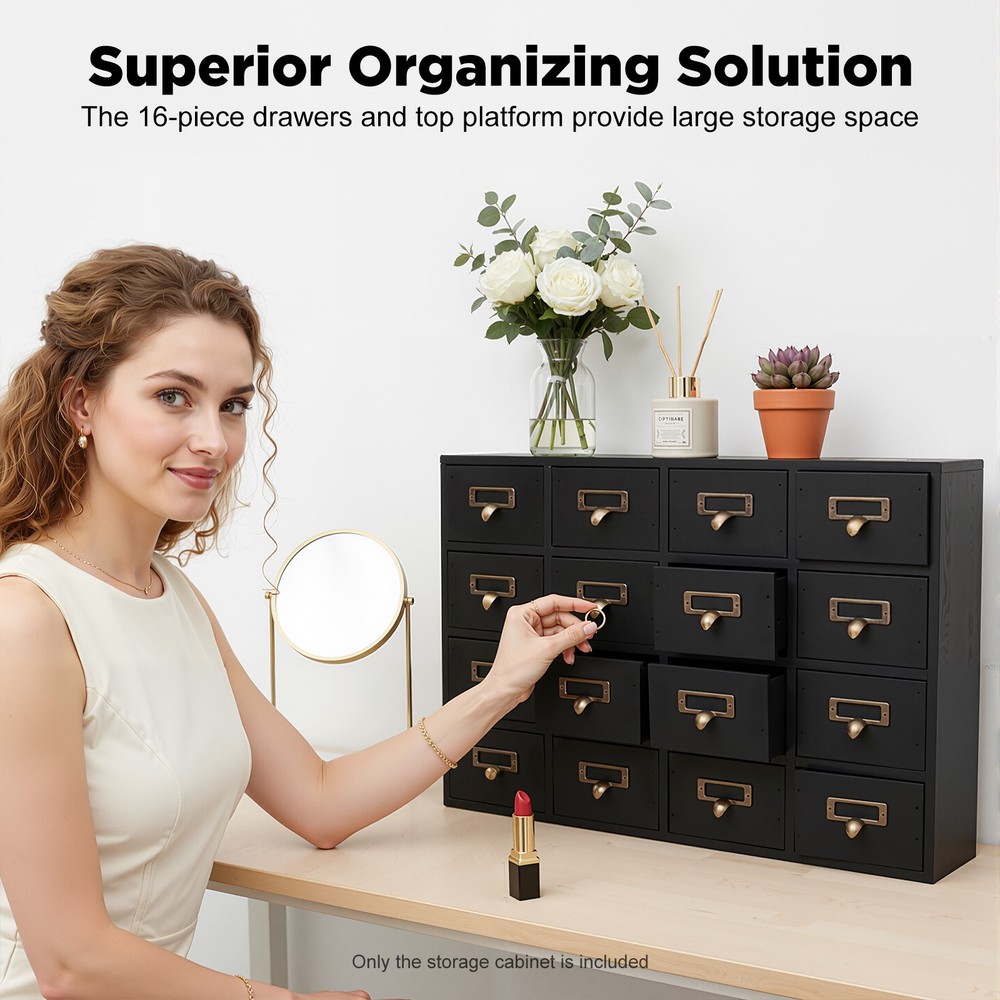 16 Drawers Vintage Tabletop Library Card Catalog Cabinet Apothecary Storage Box