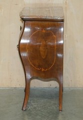 FINE PAIR OF ANTIQUE 1880 ITALIAN MARBLE TOP BOMBE NIGHTSTAND SIDE TABLE CHEST