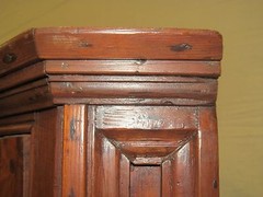 ANTIQUE QUEEN ANNE PERIOD WALL HUNG CORNER CABINET WITH TWELVE LIGHTED DOOR