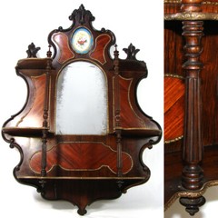 HUGE 35″ Antique French Napoleon III Wall Shelf, Kingwood & Ormolu, Sevres Plaq