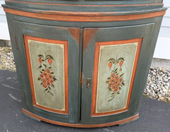 19th Century European Paint Decorated Two Part Bow Front Corner Cupboard