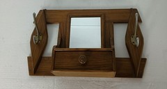 vintage wall hanging cabinet shaving medicine mirror carved wood hooks