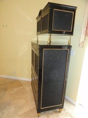 RARE CHIC 40’s GROSFELD HOUSE BLACK LACQUERED CABINET w/ CANE WORK & BRASS