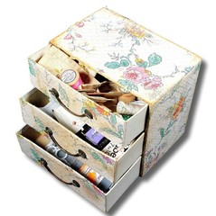 MID-CENTURY Floral 3-Drawer Sewing Set Kit: CONTENTS FULL Boudoir Shabby Country