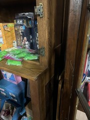 c1890 oak upright Hoosier style display cabinet 72” w 84.5h x 18 & 13” deep