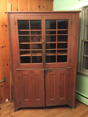 antique country painted cupboard cabinet primitive 1800 pine glass door hutch