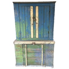 Primitive 2pc Step Back Wall Cupboard Blue & Green Patina Pickup 61103