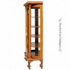 Antique Oak Triple Curved Glass China Cabinet | Carved Lion Head & Claw Foot