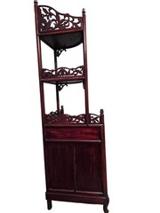 Vintage Chinese Solid Rosewood Corner Etagere Cabinet Carved Whatnot Shelf Heavy