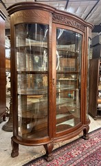 Exceptional American Antique Carved Golden Oak China Curio Cabinet Bookcase 1900