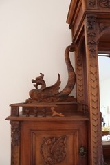 Antique Gothic Renaissance Revival Craved Dragon Buffet Cabinet Cupboard Hutch
