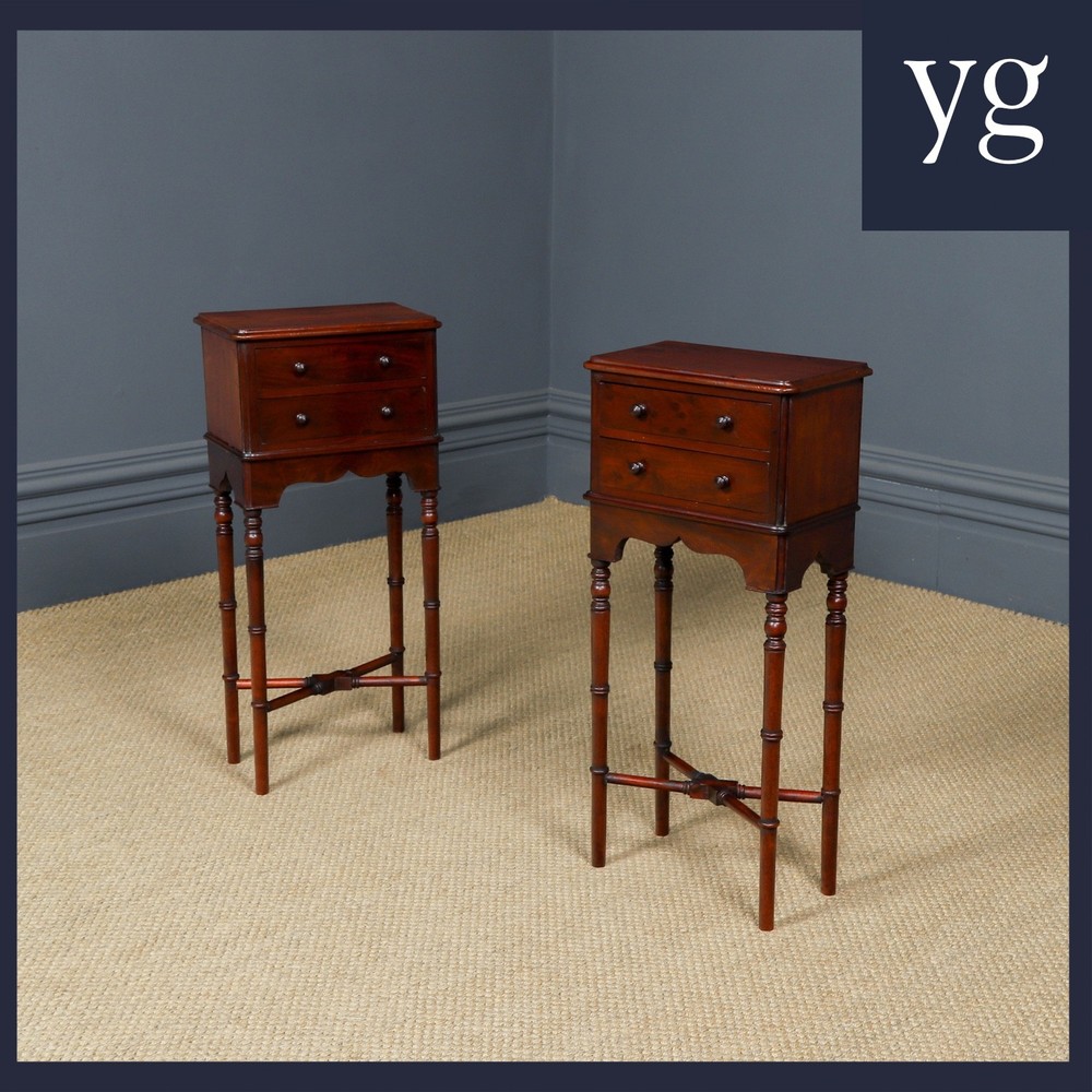 Antique English Victorian Small Pair Mahogany Bedsides Locker Tables Nightstands
