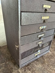 Antique Watchmakers Cabinet Metal Apothecary Industrial Multi Drawer Jewlery