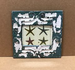 VTG Shabby 11″ Sq. 5×7 Photo Tin Ceiling Metal Blue Picture Frame Old 390-26B