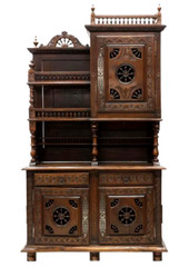 Antique Sideboard, Fine Breton Display, Spindle, Foliate, Shelves, 19th, 1800’s!