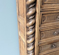 77″ Tall Antique French Apothecary Cabinet Solid Oak Carved with Compartments