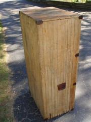 Tall Pine Three-Door Ice Box, Pantry. Old Mustard White Paint