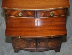 Pair of Shaws London Bow Fronted Side Bookcase Tables + Butlers Serving Trays