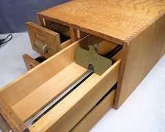 Antique Oak Yawman & Erbe Four Drawer Library Index Card Desktop File Cabinet