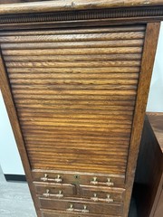 ANTIQUE HARVARD CO ROLL TOP OAK DENTAL CABINET