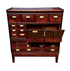 ANTIQUE ARTS & CRAFTS TIGER OAK STACKING FILE CABINET – INDEX & DOCUMENT DRAWERS