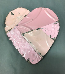 Decorative Salvage Pink Tin Ceiling 8″ Patchwork Metal VTG Heart Old 142-25B
