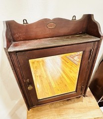 Antique Wall Mounted Wood Locking Medicine Cabinet Mirror Door Towel Rack Shelf