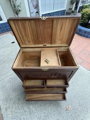 George Zee & Co. Carved Wood Cedar Chest Trunk Dresser Drawers Original Lock