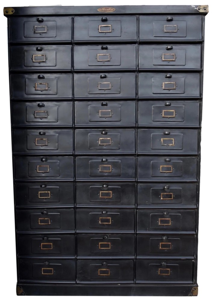 1920s French Steel Apothecary Style Industrial Strafor Cabinet